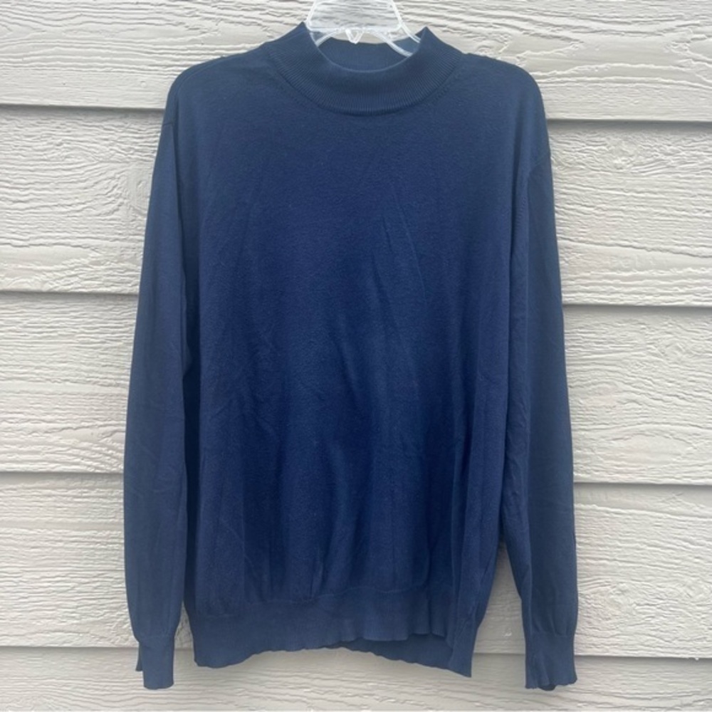 Murano Italy Men's Cotton Crew Neck Sweater Pullover SZ Large Italian Navy Blue‎